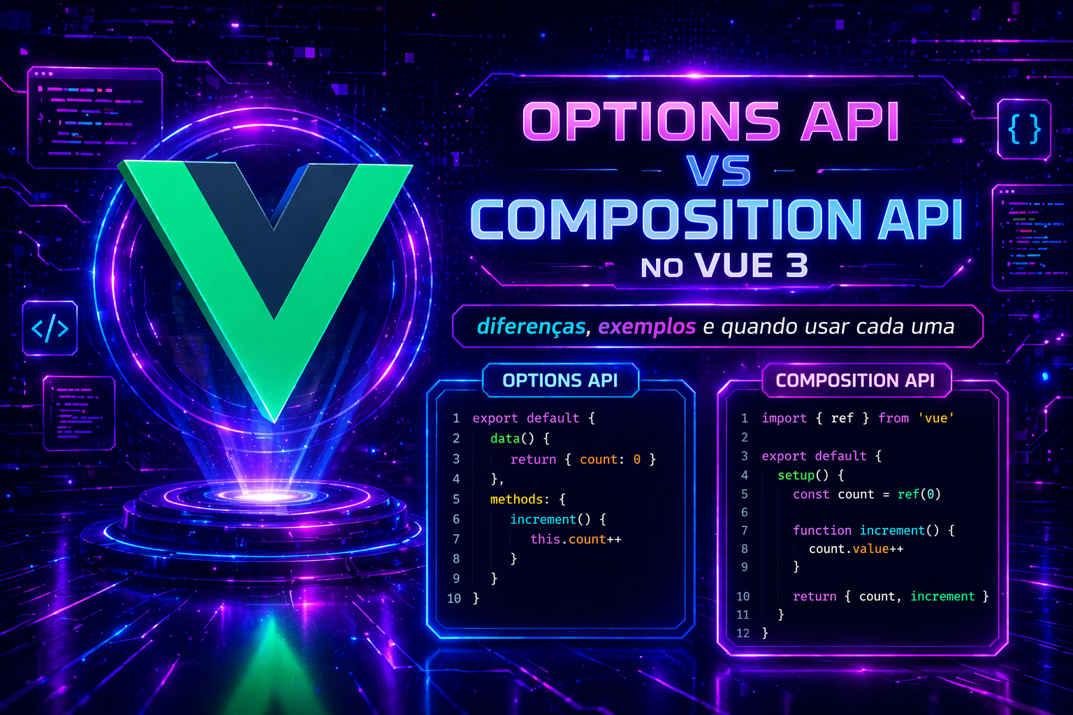 Options API vs Composition API no Vue 3: diferenças, exemplos e quando usar cada uma